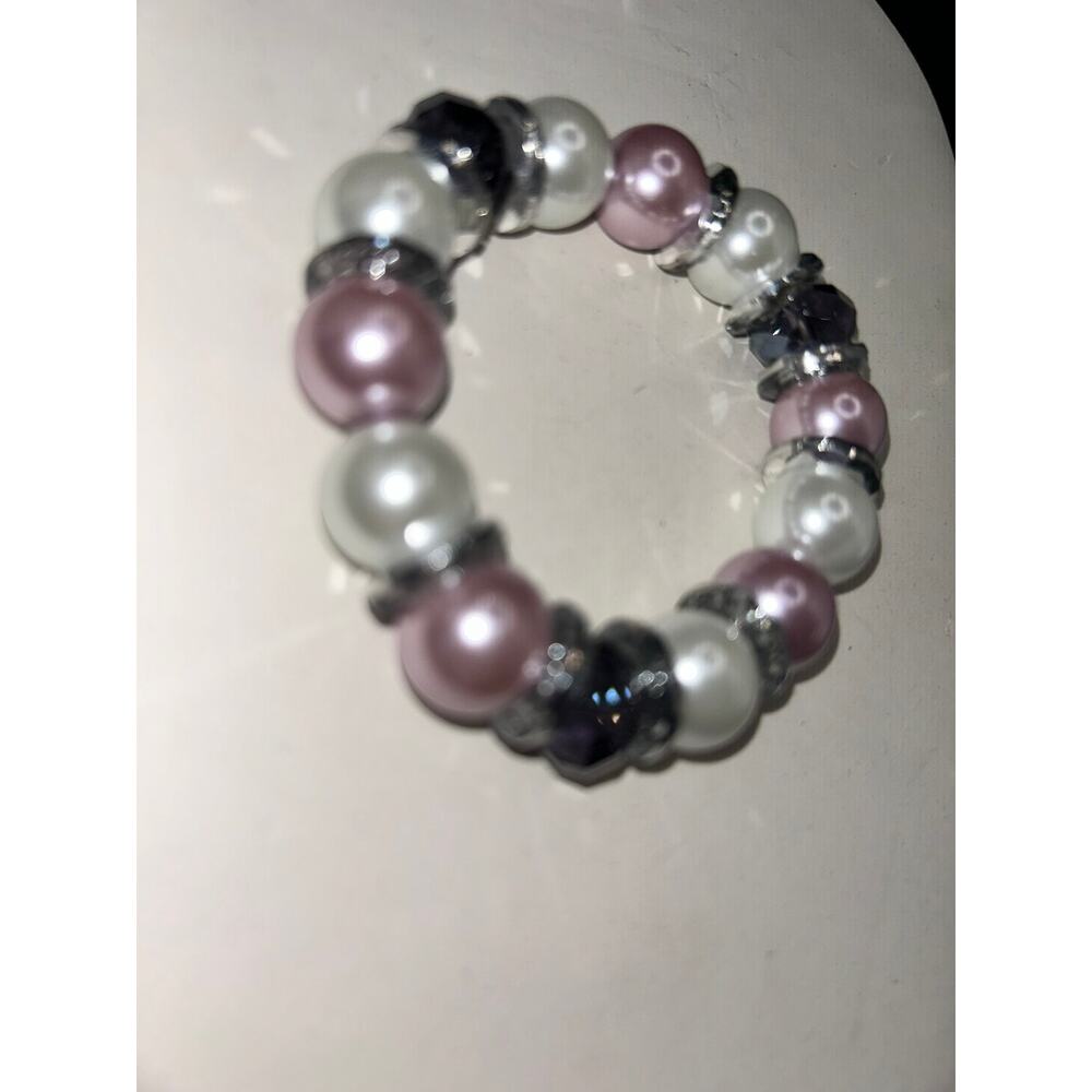 Vintage Multi-Tone Purple & White Bead Stretch Bracelet